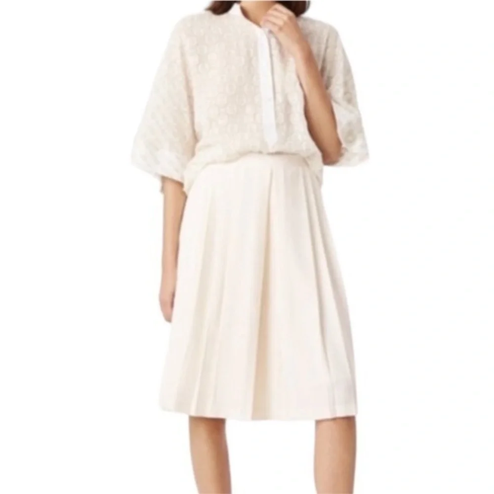 Tory Burch Faye White Ivory Pleated‎ Wide Leg Knee Length Culottes Size 6